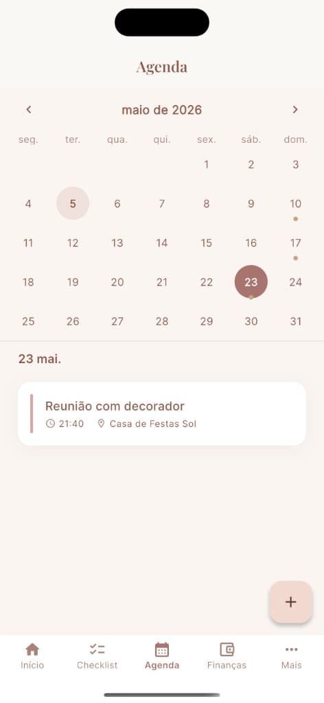 Tela do bridehub: Agenda Visual